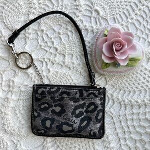Coach Leopard Print Mini ID Wallet Keychain Y2K Card Holder Wristlet